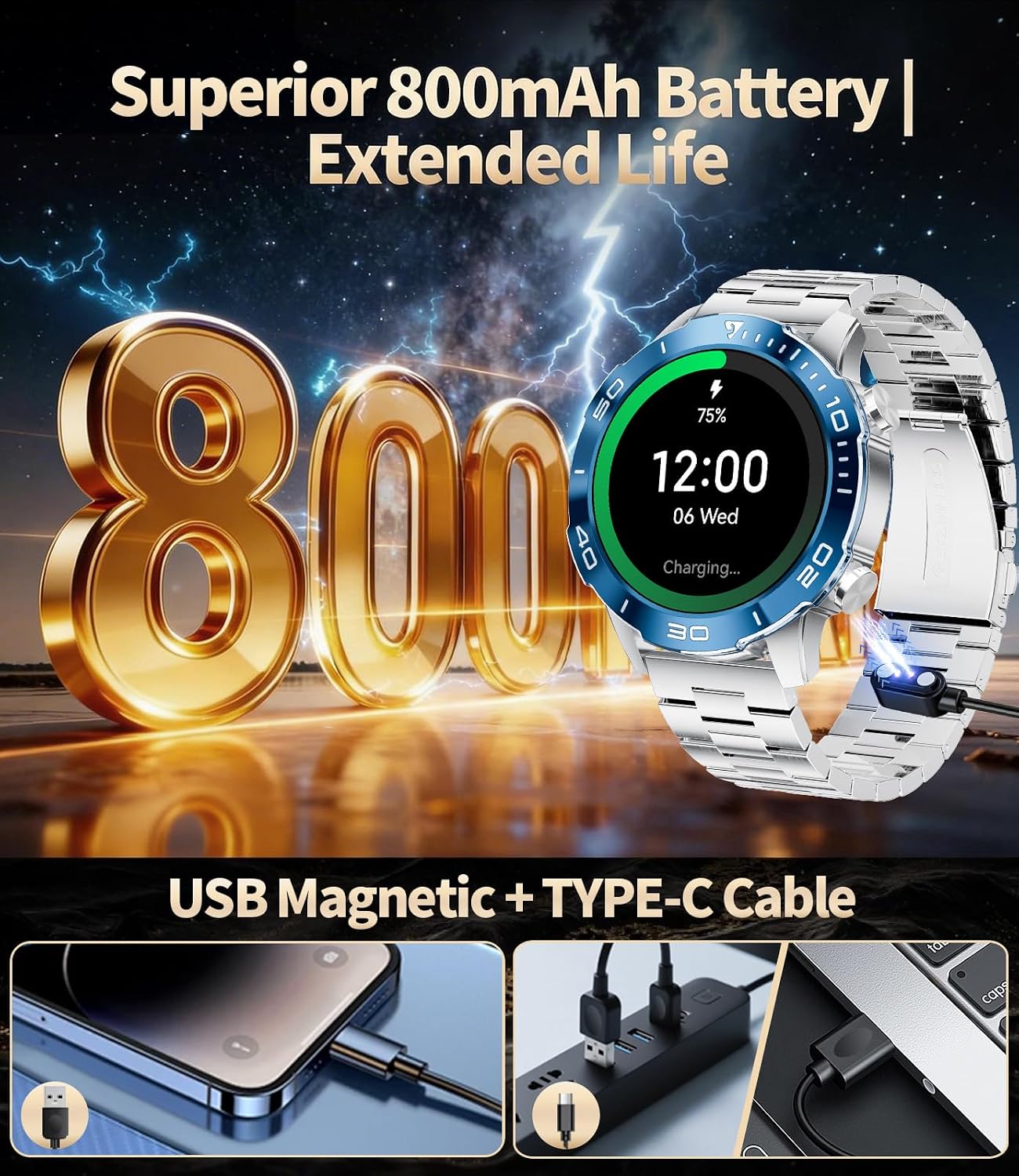 HIRREO TX7-C-US Smart Watch displaying a customizable watch face