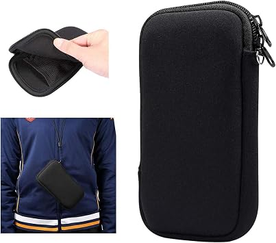 JYTDBCS Phone Pouch With Zipper, Neck Lanyard Straps, Black - Cell Sleeve Mobile Bag, Sock for Phones