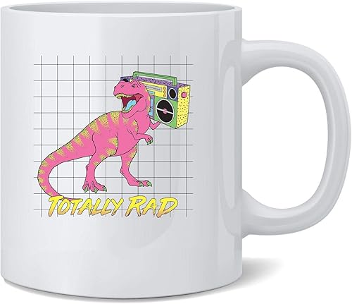 Poster Foundry Totally Rad T Rex With Boombox - Taza de café de cerámica estética de los años 90, taza de té, regalo divertido y novedoso, 12 onzas