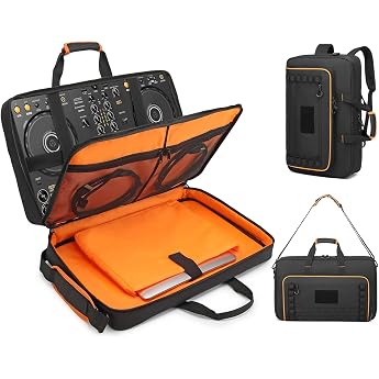 DJ Controller Case Compatible with DDJ-FLX4/200/400/SR2/REV1 Numark Party Mix 2/Mixtrack Platinum FX with 15.6 Inch Laptop Compartment, Thick EVA Padded DJ Controller Bag, Combination of black and