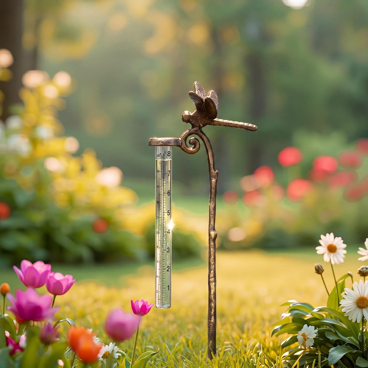 Konohan 25'' Dragonfly Rain Gauge Outdoor with 8'' Glass Tube
