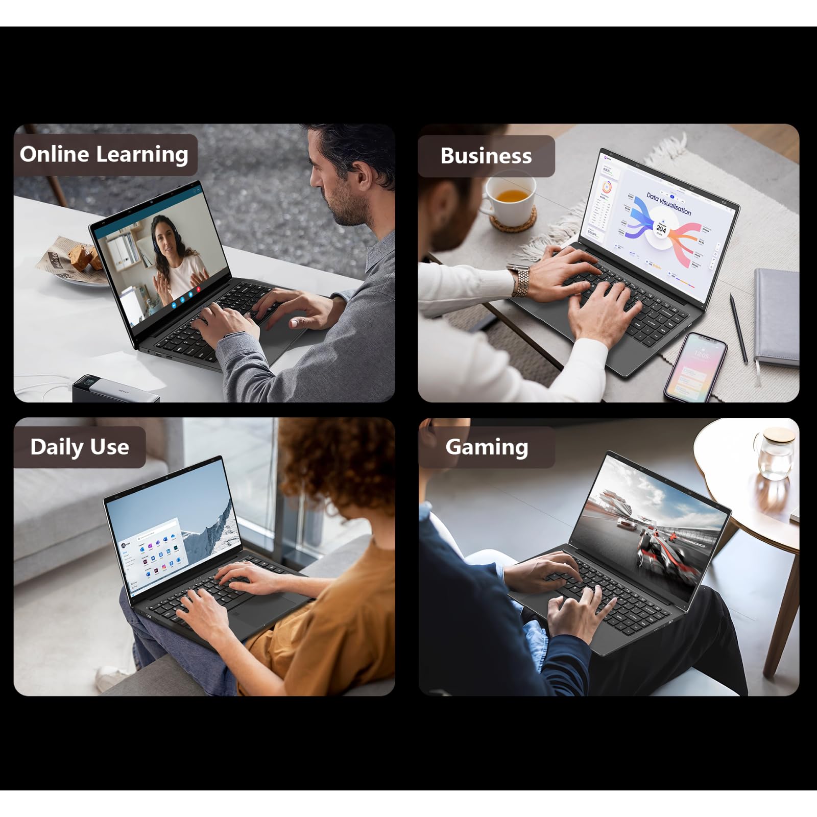 KurieTim Computer portatile con processore AMD Ryzen 7 5825U (8C/16T, fino a 4,5 Ghz), RAM da 32 GB M.2 SATA 3.0 1 TB SSD, laptop da gioco con display FHD da 15,6 pollici con tastiera retroilluminata,