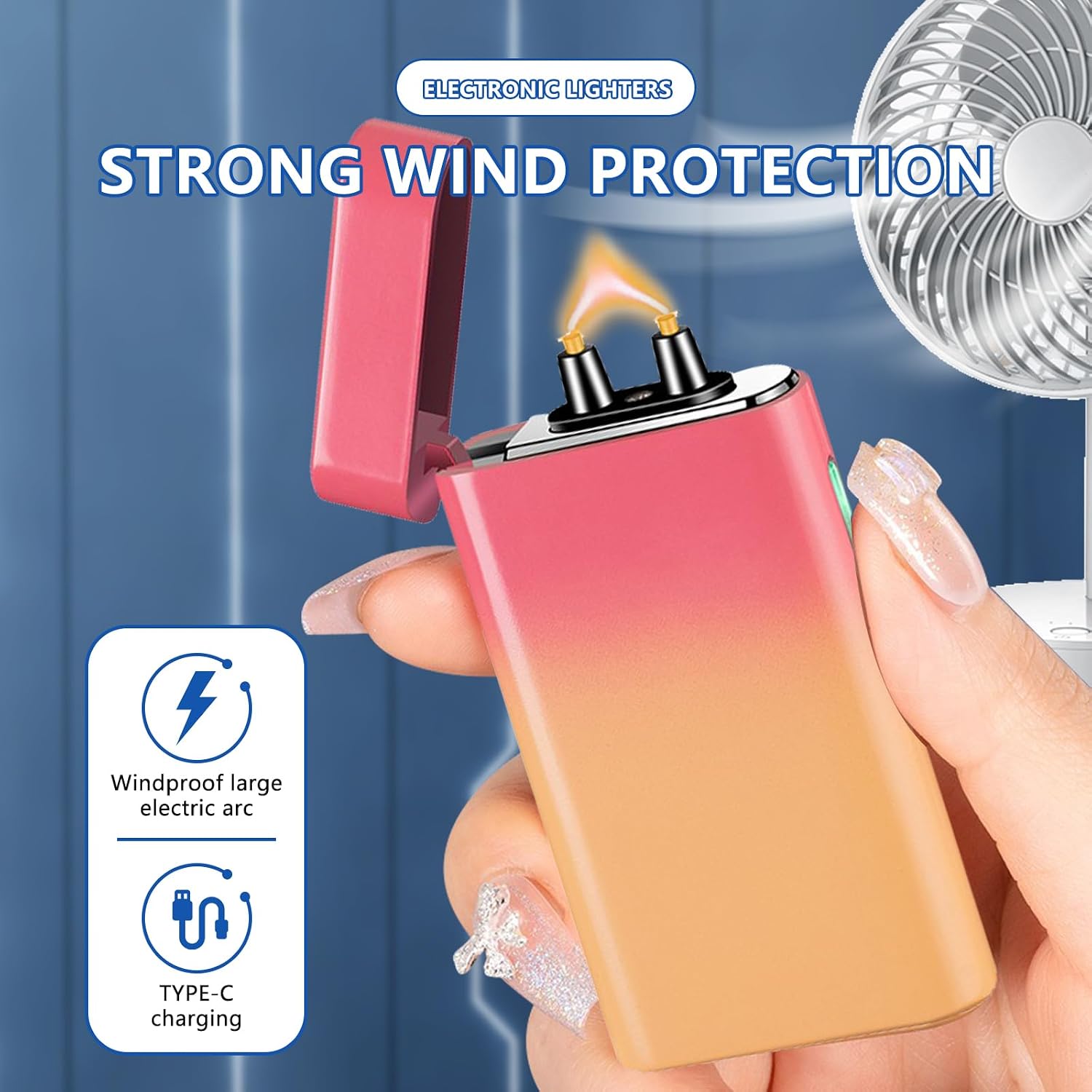 SKRFIRE Plasma Lighters Arc Lighter USB Rechargeable Lighters Windproof Electric Lighter with Multi-Mode Flashlight, Digital Battery Display, Perfect for Camping, BBQ Outdoor Survival（Pink Orange）