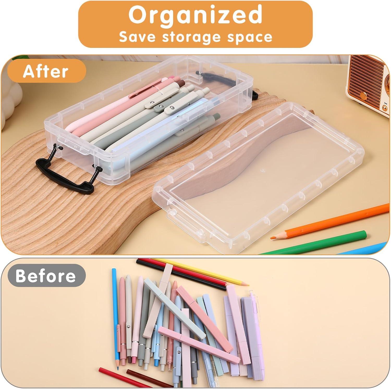 10 Pack Plastic Pencil Storage Boxes, Large Clear Stackable Organizer With Lid For Pens Markers Crayons Office Art Craft Supplies