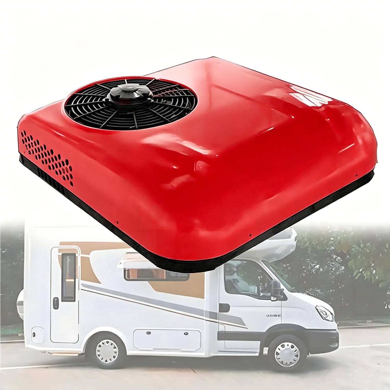 COAKUE 12V/24V DC Rooftop Air Conditioner, Low Noise Car Roof Air Conditioner, Parking Air Conditioning, Universal Fit for RV Camper Truck Motorhome Trailer Boat Red-24V