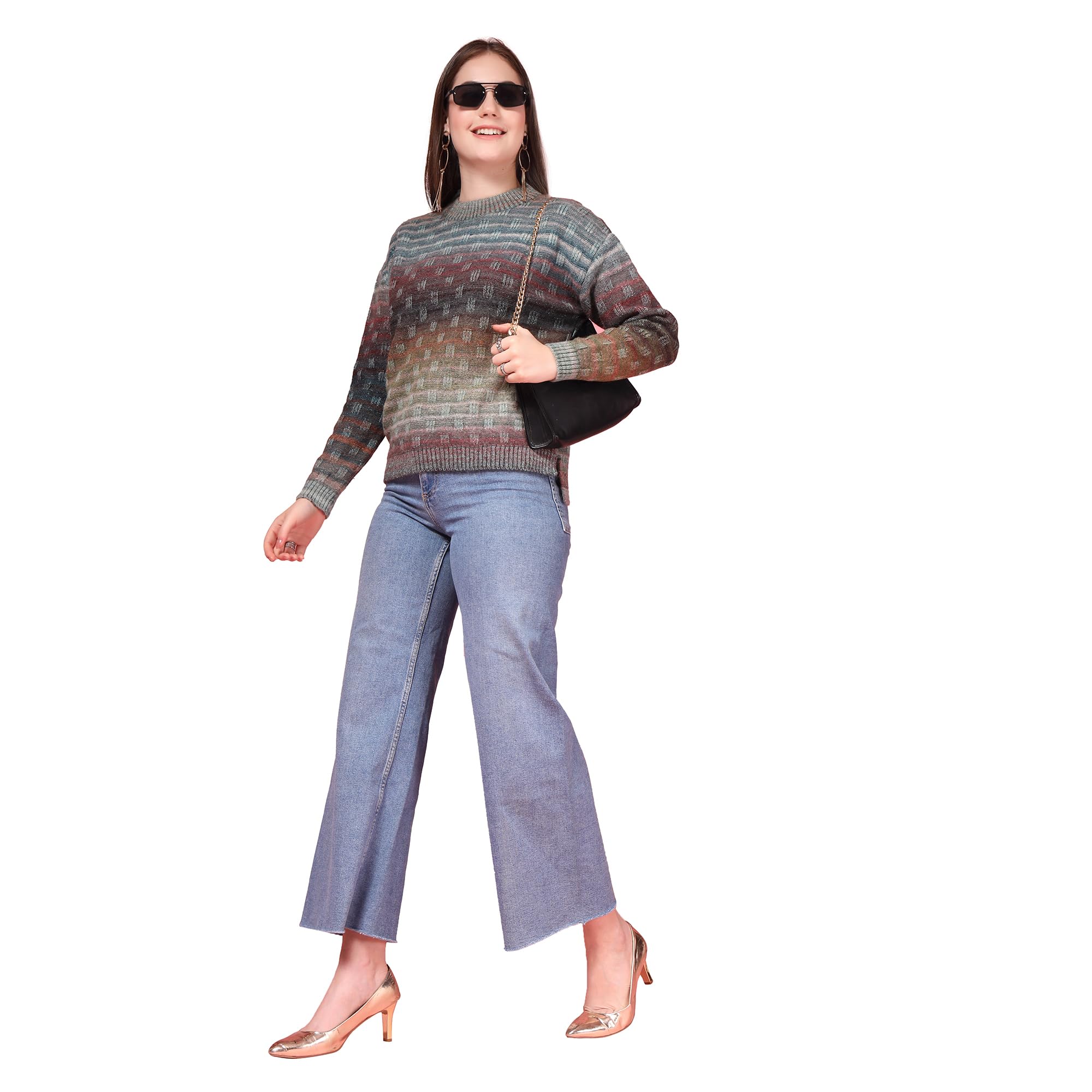 Women Abstract Printed Woollen Pullover Sweater Teal_T5W 25419-image-6