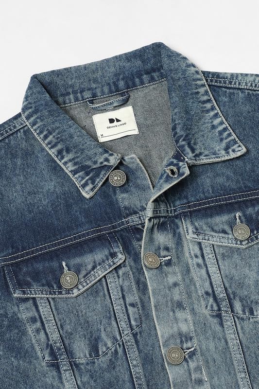Image of DENNIS LINGO Men's Indigo Washed Cotton Denim Jacket, Regular Fit Long Sleeves Regular Collar