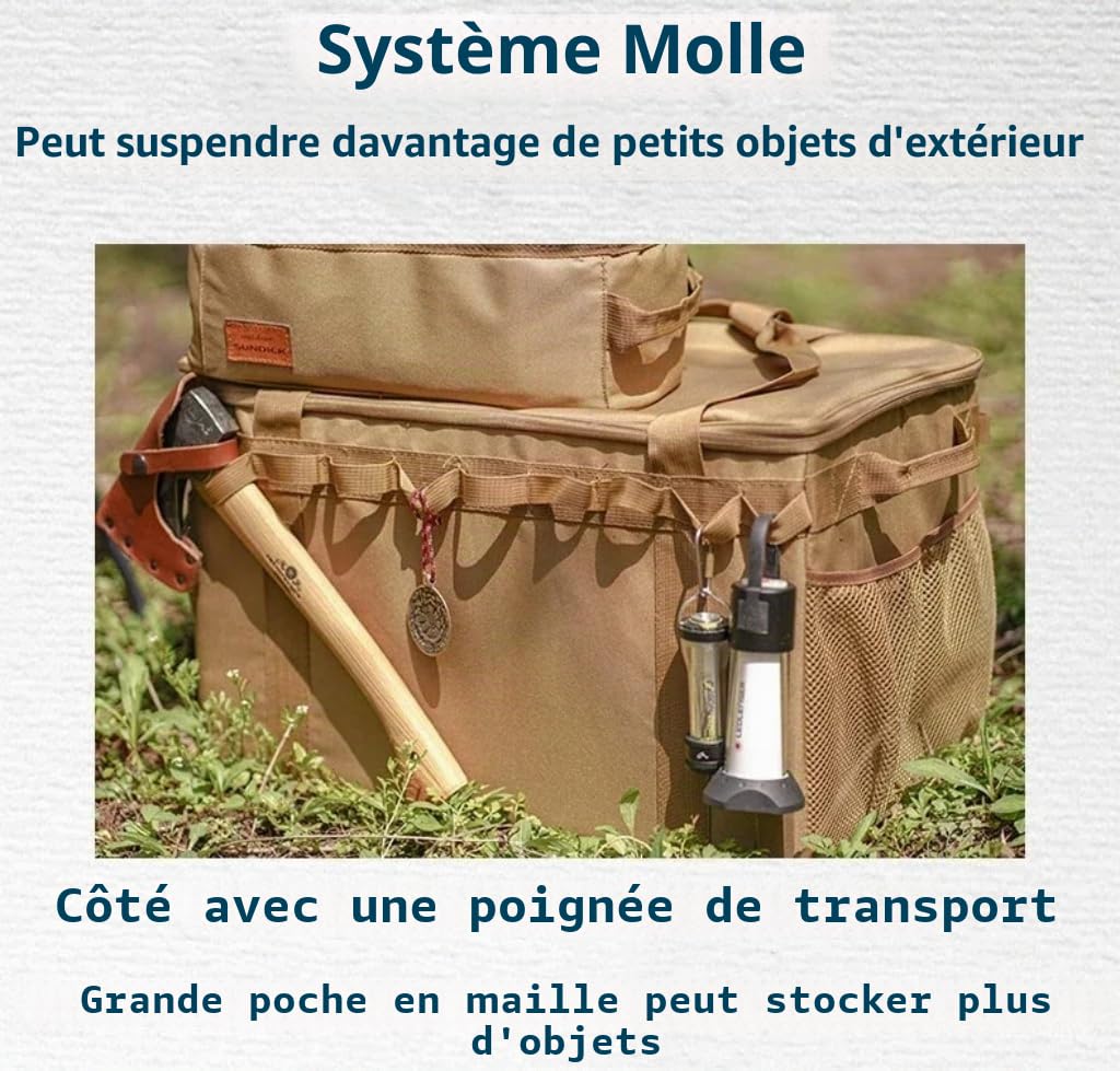 Sac de Rangement Tactique pour Camping - Sac fourre-Tout 45 L Organisateur de Vaisselle Multifonction Ensemble de casseroles Pack de Pique-Nique Pack de Glace Carte Rangement pour (Black)
