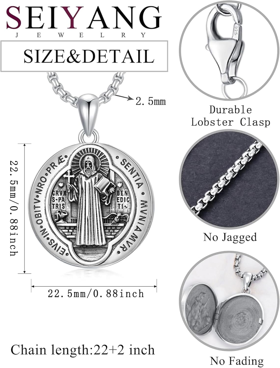 Seiyang 925 Sterling Silver Saint Locket Necklace Personalized Photo Pendant for Men Women (with Gift Box) - Image 2
