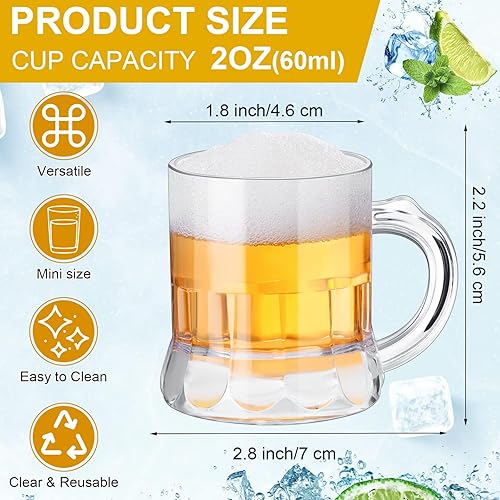 Miniatura 2 de Yinder Mini taza de cerveza de 2 onzas, vasos de chupito de plástico con asas, base sólida transparente, vasos de degustación de cerveza