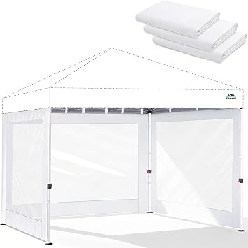 Clear Canopy Sidewalls for 12x12 Pop Up Tent, White | PVC Fabric with Zipper, 3 Pack Sunwalls Only
