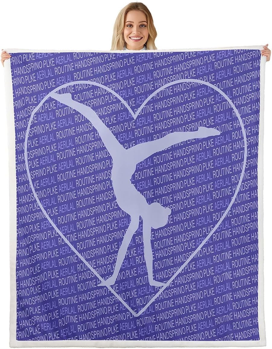 Throw 50"x60" Gymnastics Fuzzy Blanket Gymnastics Lovers Flannel Fleece Throw Blanket for Sofa Couch Women Men Soft Gymnast Dancing Sherpa Blanket All Season Purple Heart Love Plush Blanket