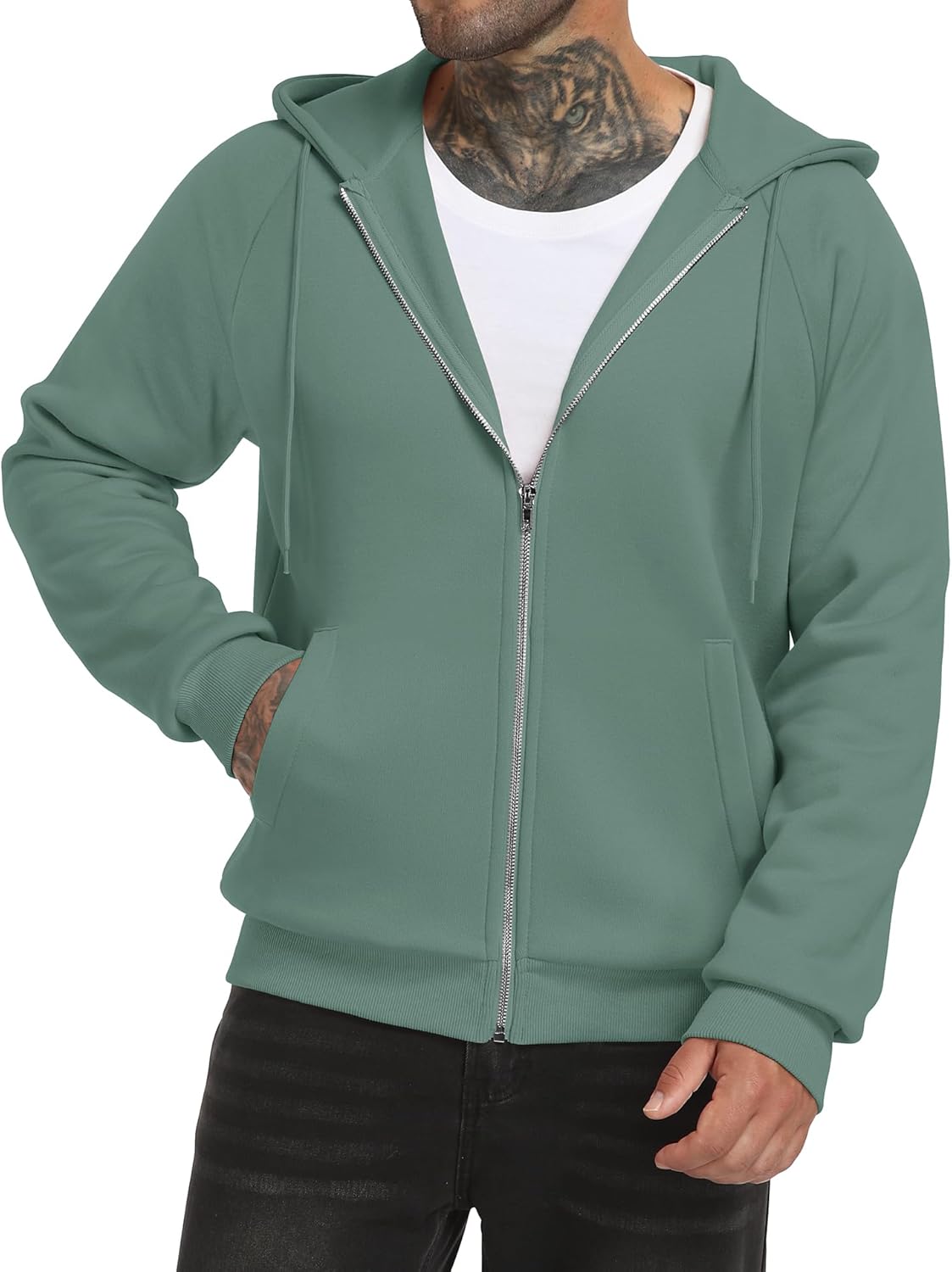 Men's Zip Up Fleece Hoodie Casual Solid Winter Sweatshirt with Pockets Long Sleeve Fashion Basic Hooded Jacket