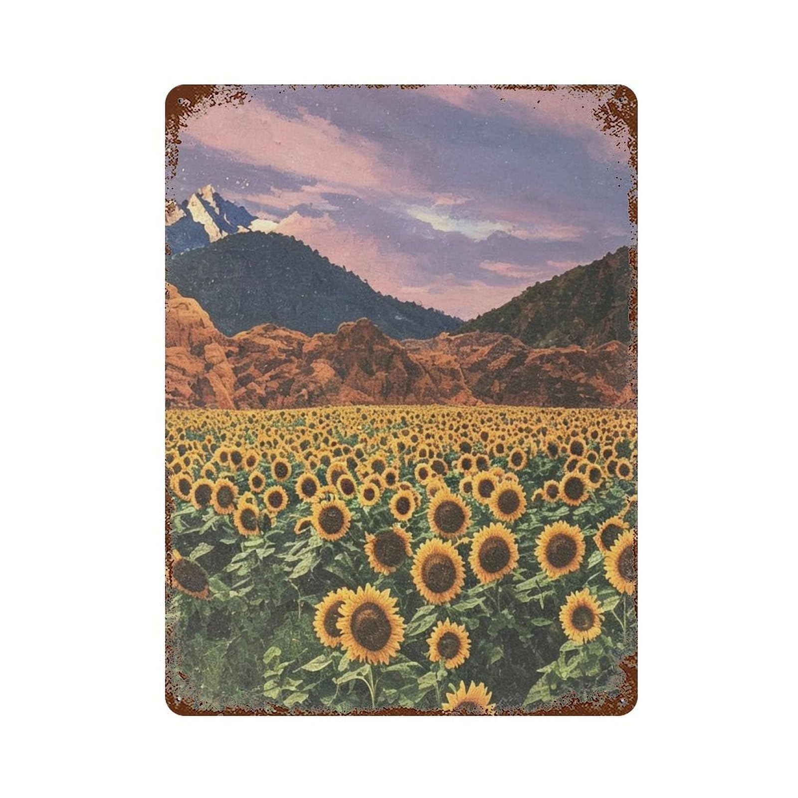 Wujhgrsg Style Surreal Dreamlike Sunflower Barren Terrain Wall Art Retro Iron Vintage Metal Tin Sign Poster Modern Decor For Home Cofffee Club Bar Shop 40X30cm
