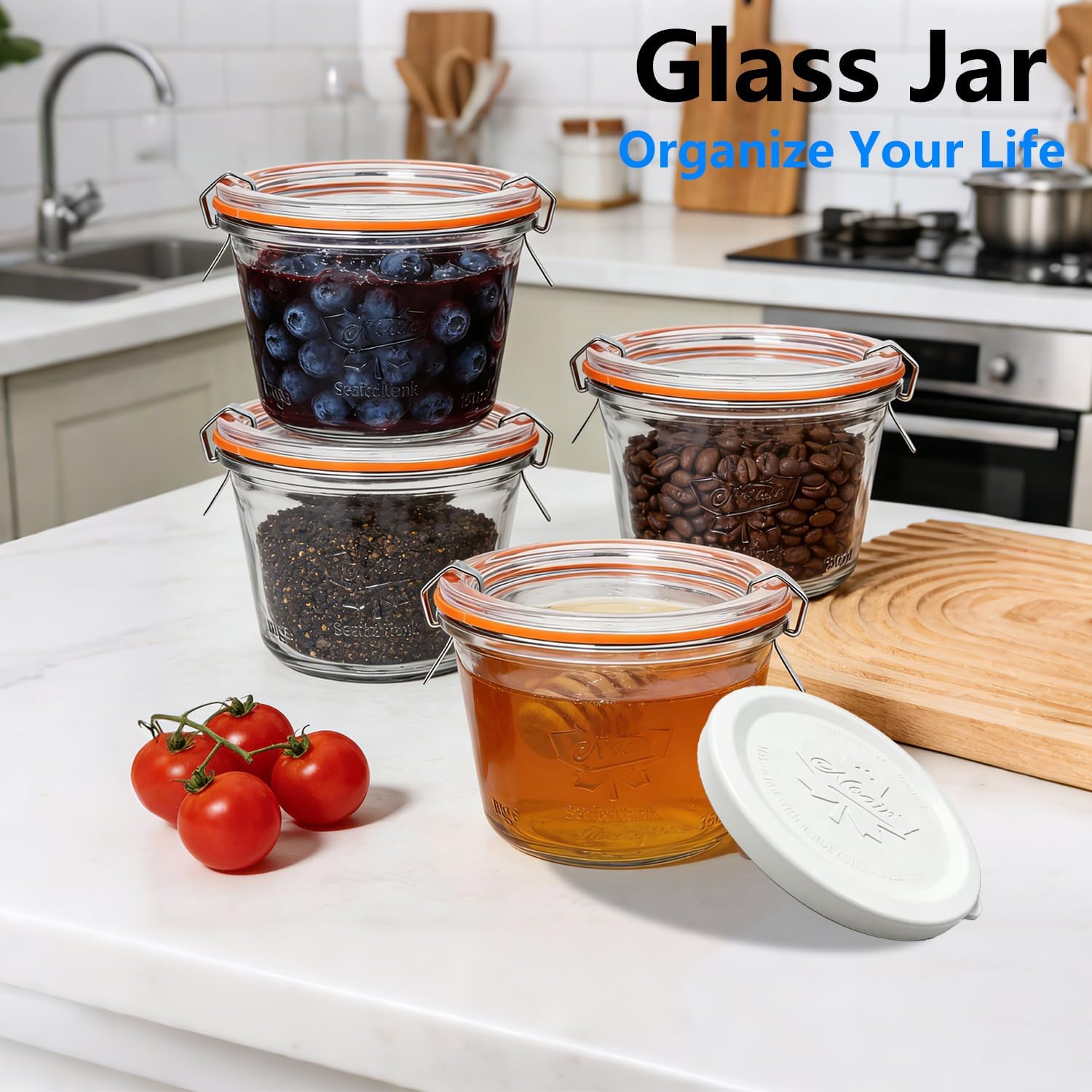 2 Pack Sourdough Starter Jars,11.8oz(350ml) Glass Food Storage Containers with Glass Lid &Plastic Lid,Airtight Wide Mouth Jars for Pickling,Overnight Oats,Jams