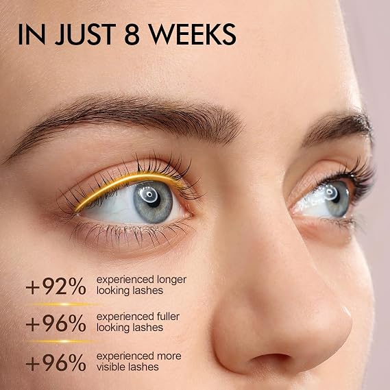 Eyelash Growth Serum - Fuller & Longer Looking Eyelashes Lash Enhancing Serum for Natural Lashes or Lash Extensions, Vegan & Cruelty-Free (Gold)