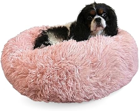 Active Pets Premium Small Donut Dog Bed, Fits Up to 45 lbs, Machine Washable Cushion, Plush Long Pile Faux Fur Fabric, Portab