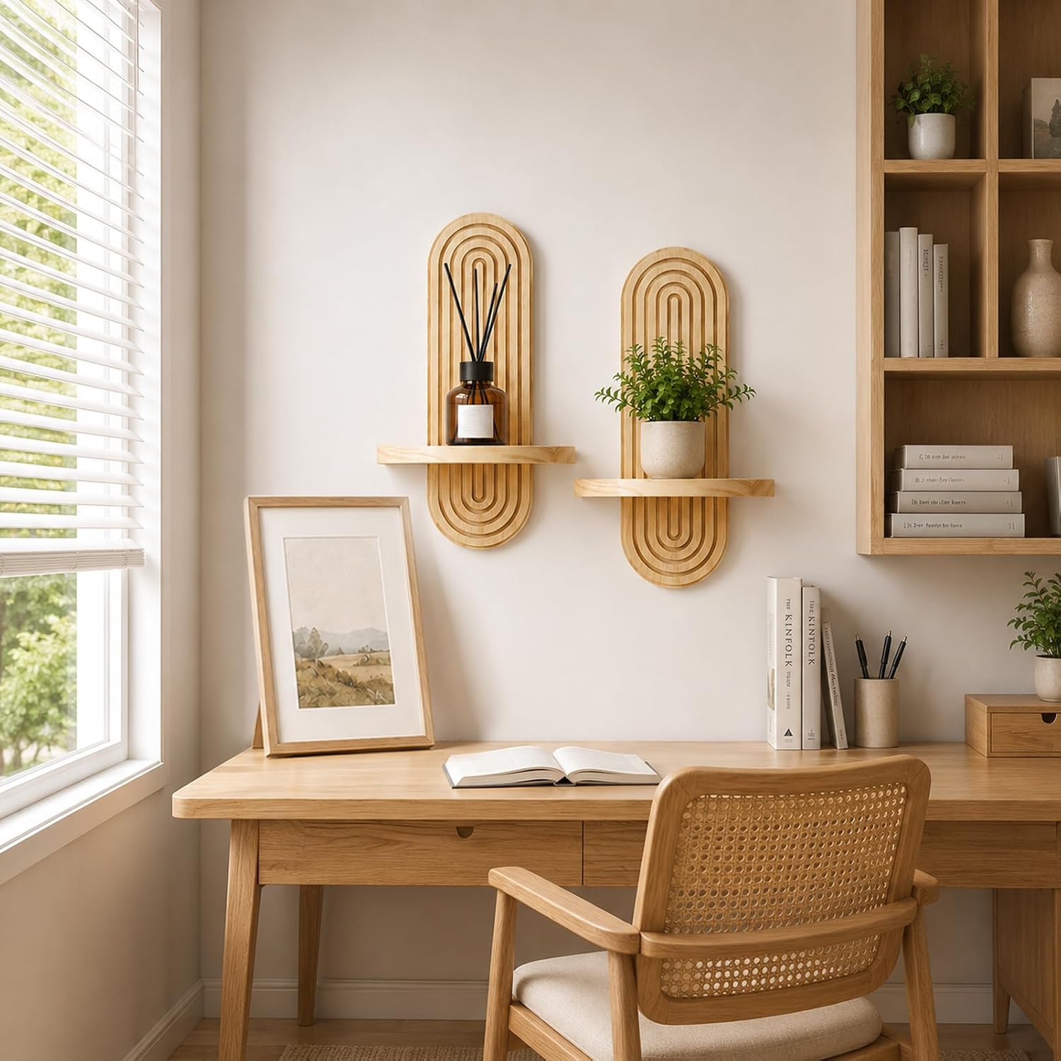 Joyzan Boho Wall Decor Floating Shelves for Wall, Rainbow Arch Wooden Plant Shelf Set Decorative Hanging Modern Small Home Display Living Room Bedroom Bathroom Nursery Plants Candles Holder Planter