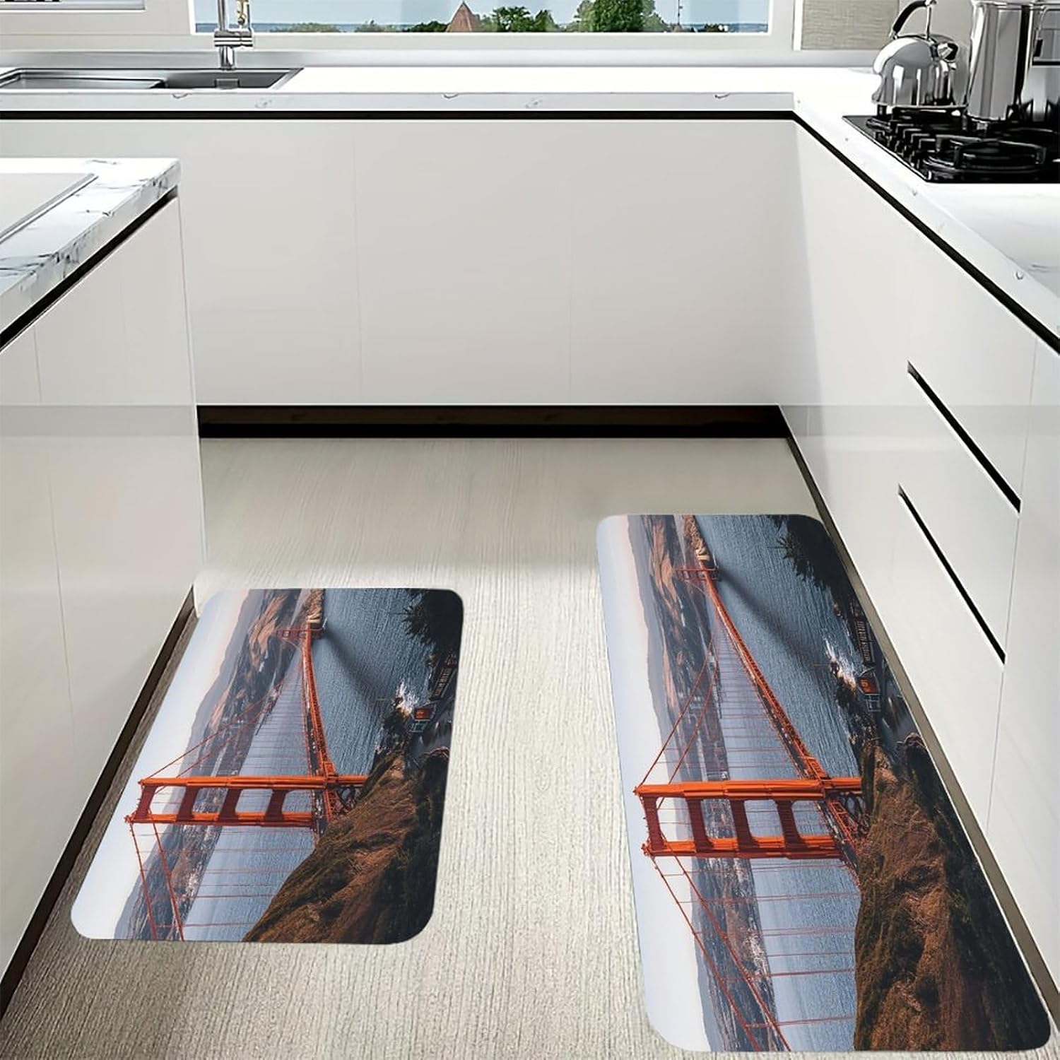 San Francisco Golden Gate Bridge Kitchen Mat Kitchen Rug Set | Kitchen Rugs Flannel Velvety Washable breathable Water Absorbent Soft ，kitchen utensils for Kitchen, Floor,Laundry