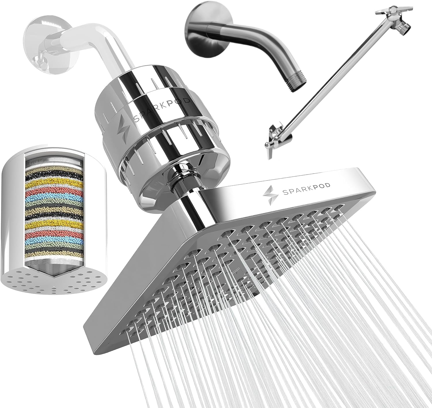 SparkPod Luxury Filtered Shower Head Set 23 Stage Shower Filter with