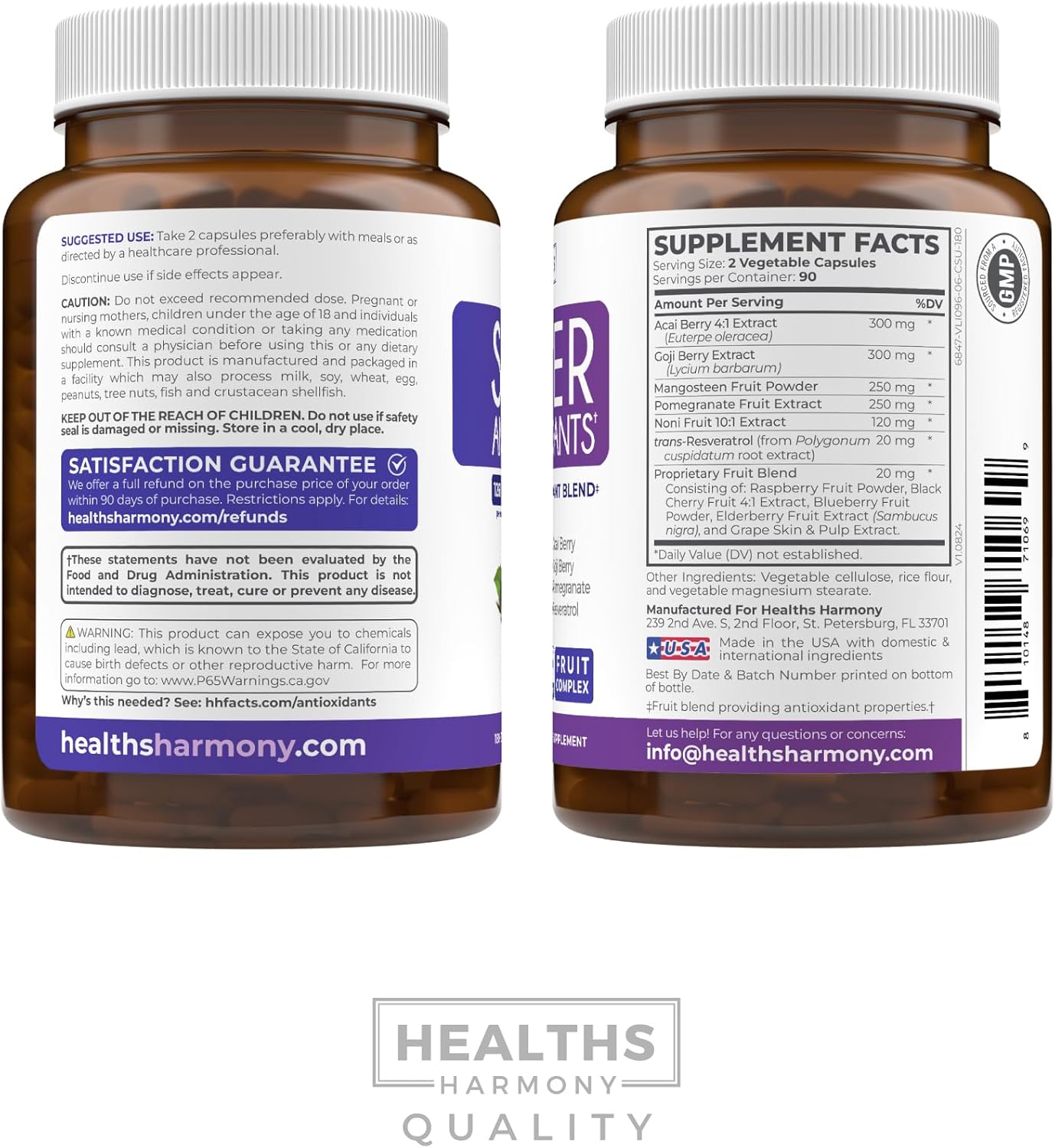 Super Antioxidants Supplement for Women & Men - High Potency Herbal & Fruit Blend with Acai, Goji, Pomegranate, Elderberry & Resveratrol for Skin Care & Immune Support - Vegan & Non-GMO - 180 Capsules