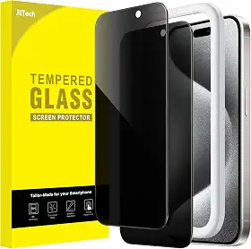 JETech Película de Vidro Temperado de Privacidade para iPhone 15 Pro 6,1 Polegadas, Protetor de Tela Anti-Espião com Ferramenta, Pacote com 2