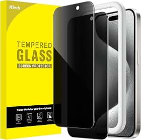 JETech Película de Vidro Temperado de Privacidade para iPhone 15 Pro 6,1 Polegadas, Protetor de Tela Anti-Espião com Ferramenta, Pacote com 2