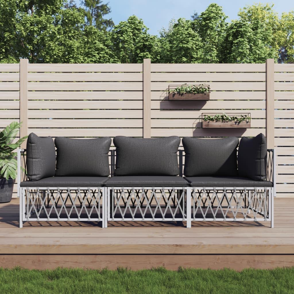 Salon de jardin modulable extérieur 3 pièces acier blanc pour terrasse