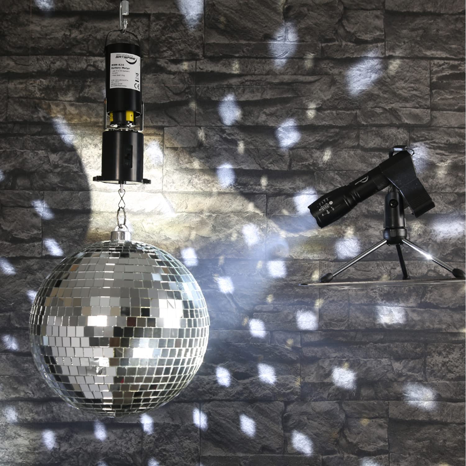 Kit Boule à Facettes Mobile 20 Cm - Moteur à Piles, Spot, Trépied Inclus | Pour Fêtes, événements, Ambiance Disco