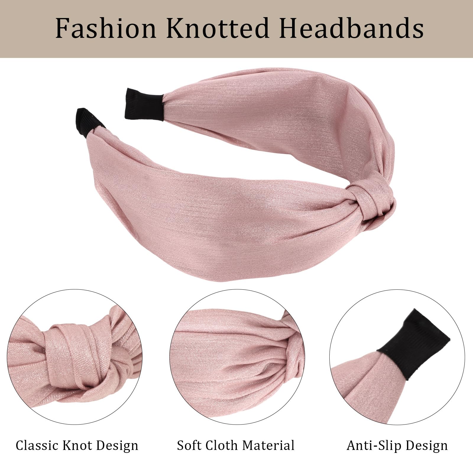 Luixenir Wide Headbands for Women 5 Pcs Knotted Headbands Top Knot Elastic Fashion Solid Colored Hairbands Non-slip Hair Accessories for Ladies and Girls - Image 3