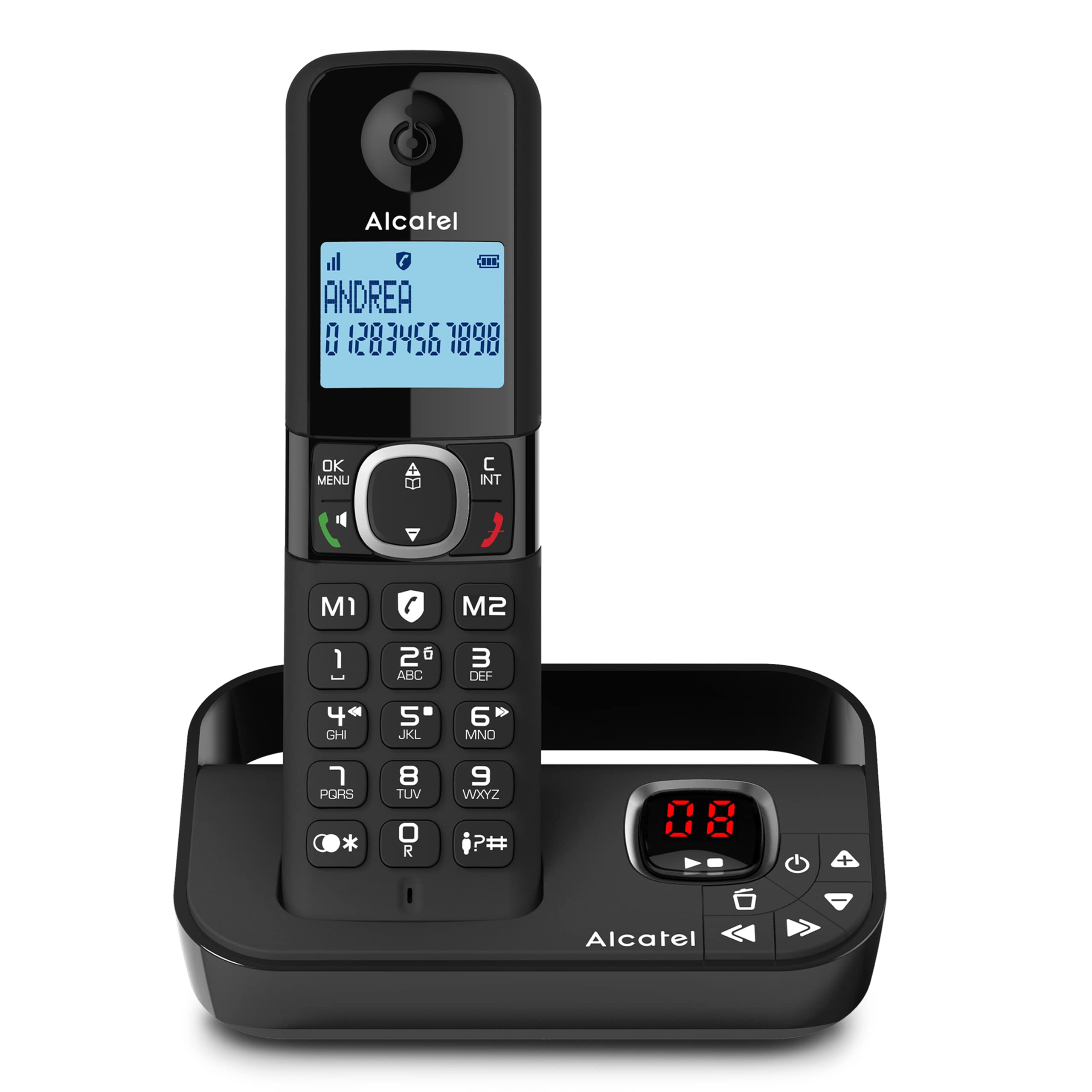 Alcatel F860 Voice - Schnurloses DECT-Telefon mit Anrufbeantworter, Telefon mit Anrufschutz, Freisprechfunktion, 2 Direktwahltasten, VIP-Funktion