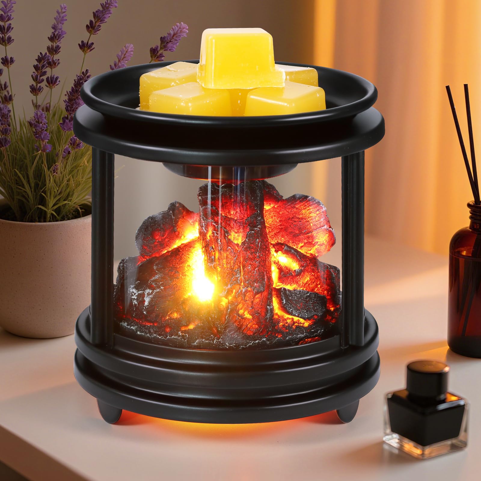 Wax Melt Warmer, Flames Candle Wax Melter for Scented Campfire Candle Melt Warmer PTC Heating, 3-in-1 Electric Oil Burner Fragrance Warmer for Home Bedroom Office Gifts & Decor