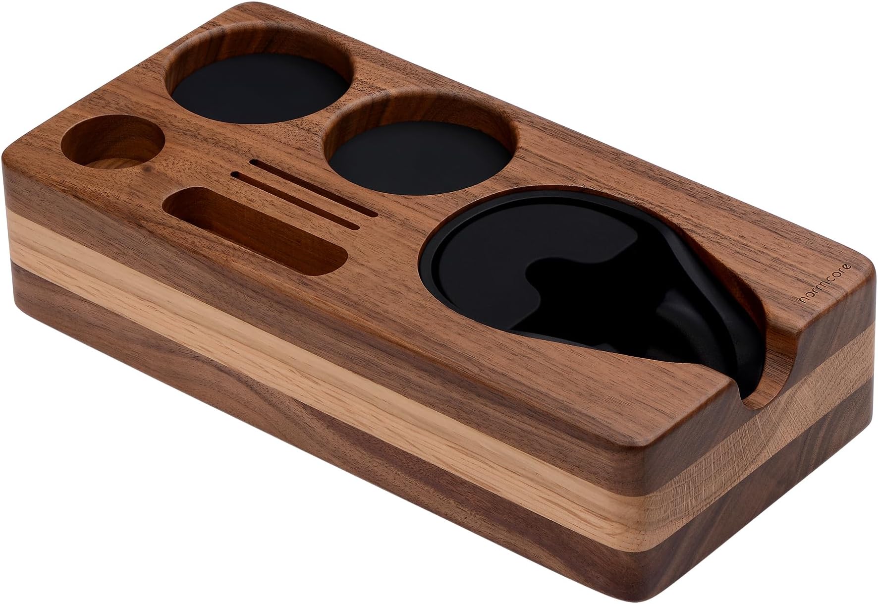 Normcore Espresso Tamping Station, Wooden Coffee Tamper Station for 58mm Portafilter, Tamper, and Distributor, Puck Screen, Coffee Station Organizer for Countertop, Natural American Walnut