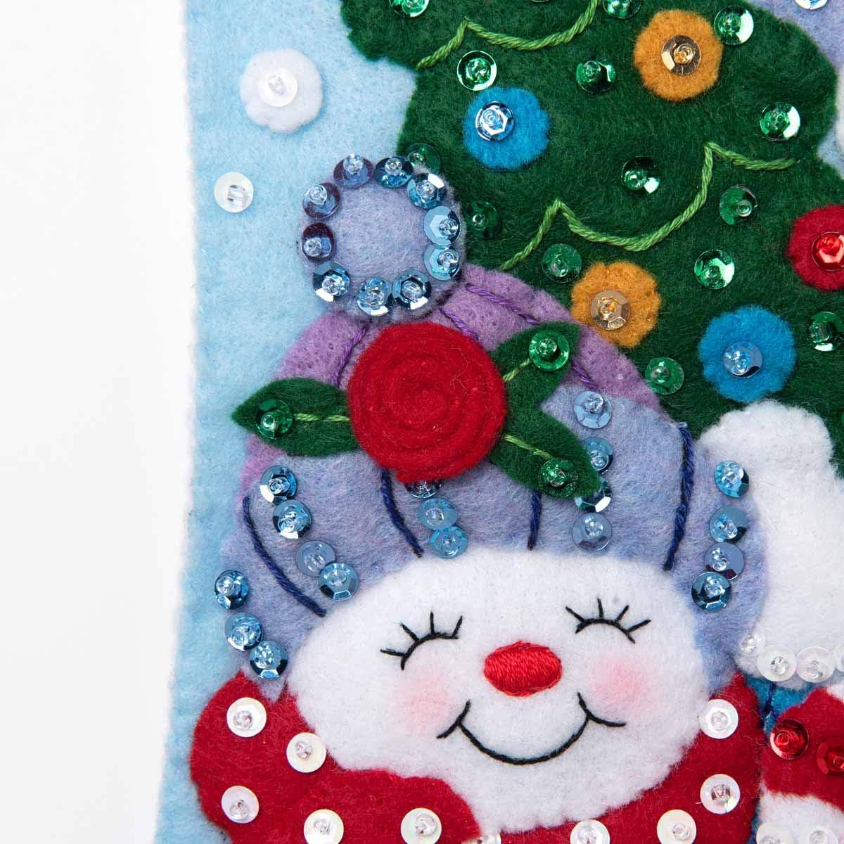 Bucilla 89232E Felt Applique Christmas Stocking Kit, 18", Snow Family Portrait