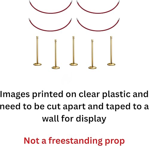 Miniatura 2 de Beistle Stanchion Props - Juego de decoración de pared de alfombra roja con 18 imágenes cortadas en 2 hojas de plástico transparente, accesorio de