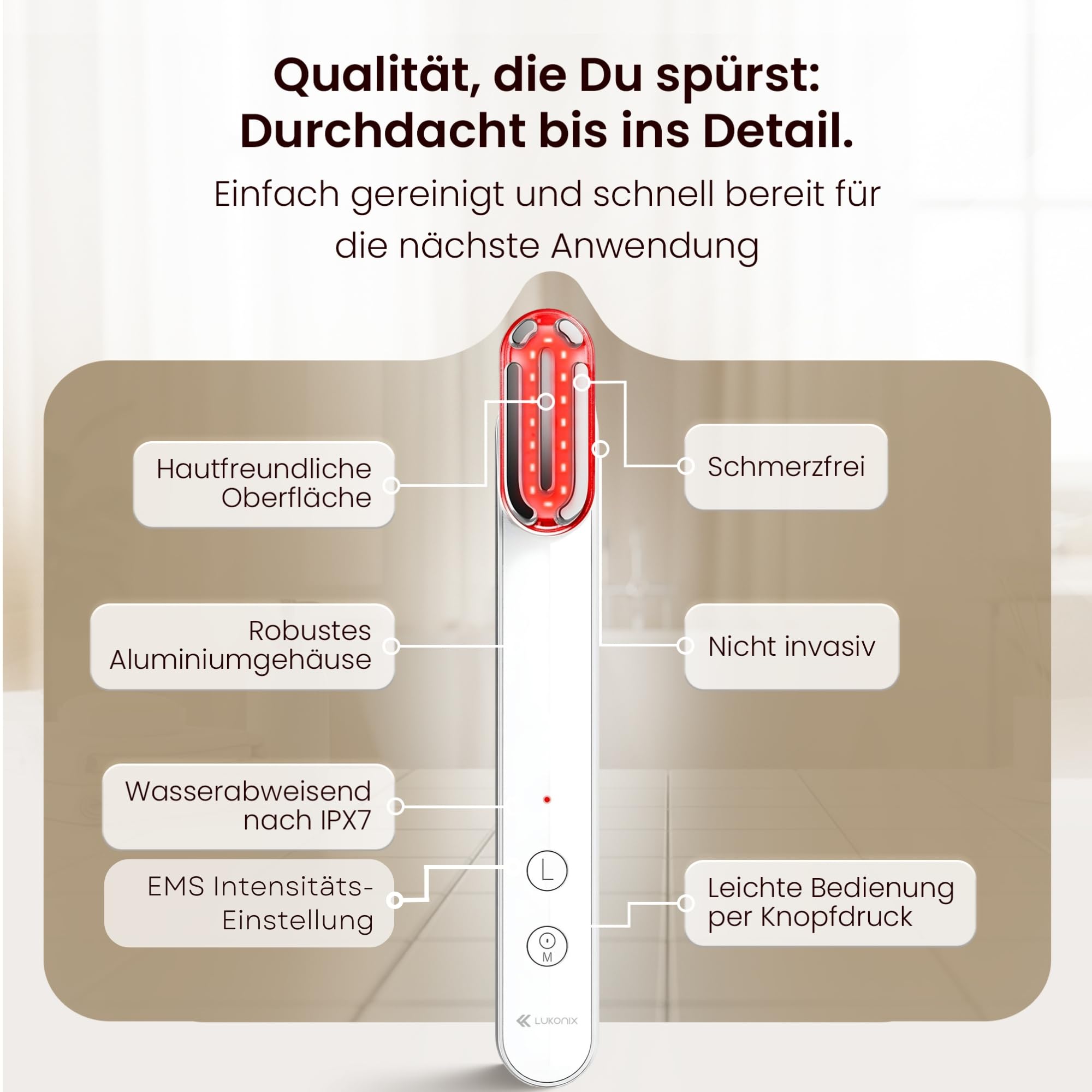 EMS Gua Sha elektrisch Gesichtsmassagegerät gegen Falten [5-in-1 tragbar & wiederaufladbar] Guasha Rotlicht Maske Gesicht | Red Light Therapy Face Lifting Gerät mit Rot, Blau- & Violettlicht