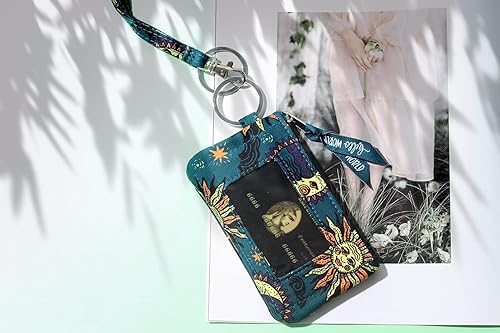 Miniatura 3 de Cartera para identificación con cordón, llavero con soporte de identificación de moda para mujer (luna sol)