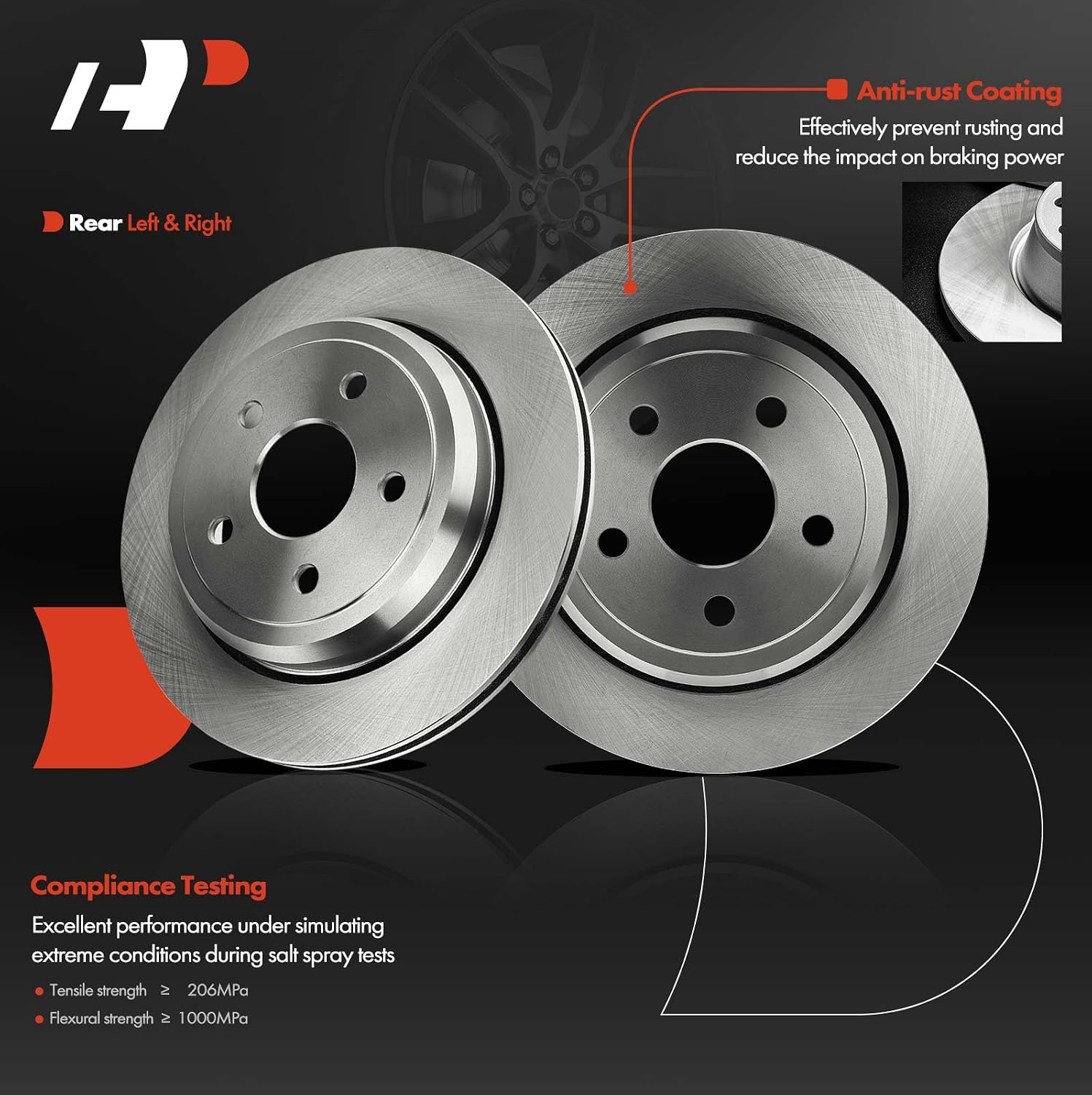 A-Premium 12.99 inch (330mm) Rear Vented Disc Brake Rotors Compatible with Select Dodge and Jeep Models - Durango/Grand Cherokee 2011-2021, Fit model with 350mm Front Rotors, 2-PC Set