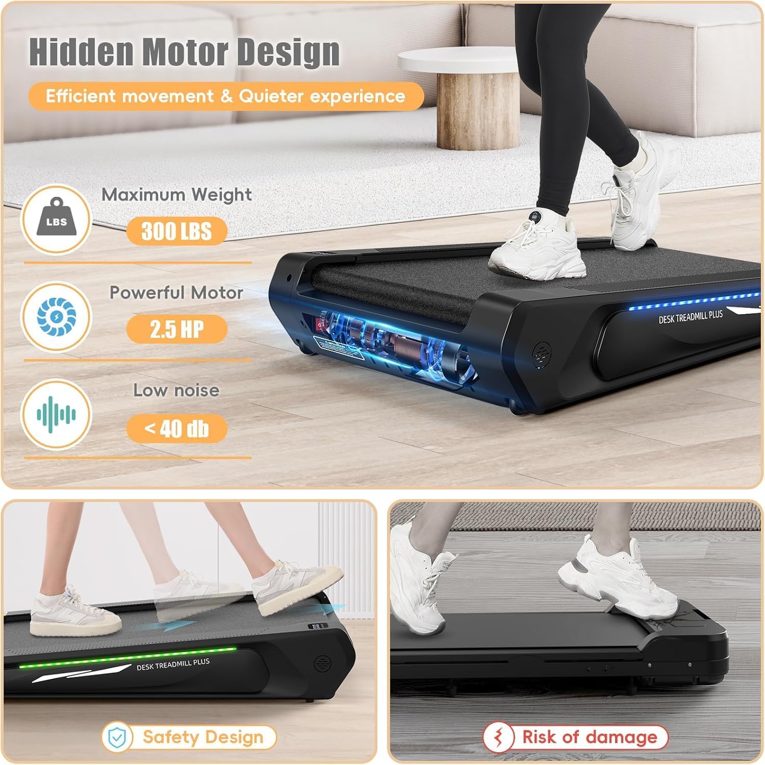 FUNMILY Small Walking Pad with Incline for Home, 2.5HP Under Desk Treadmill for Office 300b Weight Capacity, Mini Running Pads with Remote Control