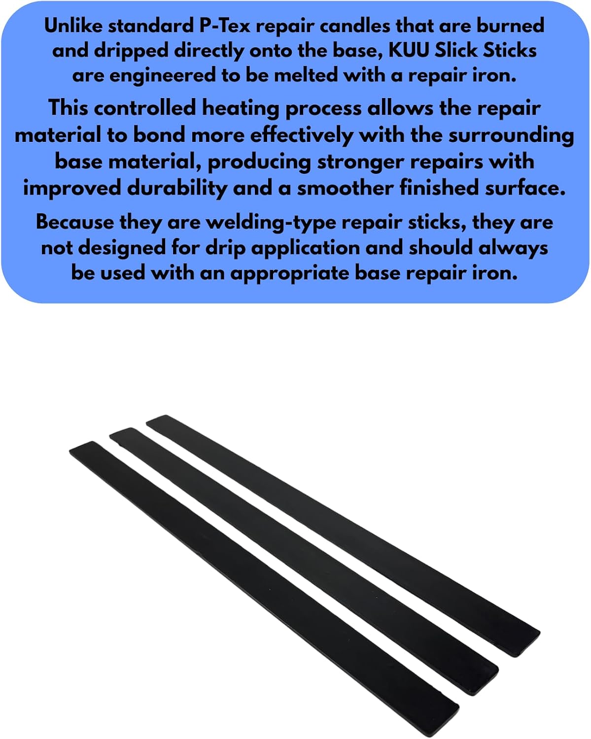 KUU Slick Sticks – P-Tex Ski & Snowboard Base Repair Sticks – Quick & Easy Base Welding for Snowboards & Skis – Epoxy-Style Fix, Tuning & Smoothing for Gouges and Core Shots (3-Pack)