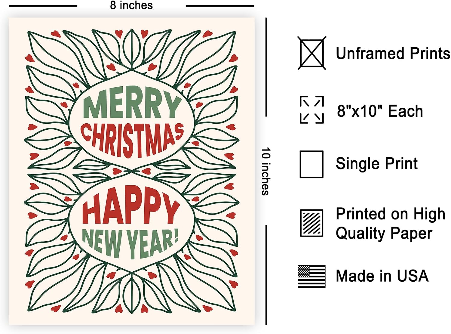 Poster Master Merry Christmas Print - Holiday Poster - Boho Art - New Year Wall Design - Gift for Men & Women - Chic Boho Decor for Office, Living Room or Bedroom - 8x10 UNFRAMED Wall Art