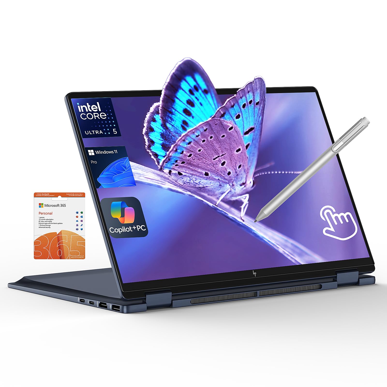 HP Omnibook X Flip 2 in 1 14’’ 2K Touchscreen Laptop, 16GB DDR5 RAM 1TB SSD, Intel Core Ultra 5 226V, Intel Arc 130V GPU, Thunderbolt 4, Windows 11 Pro, Office 365 with Microsoft Pen