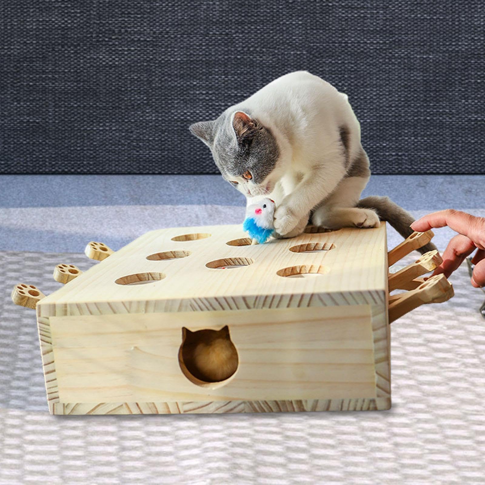 Ailan Juguetes interactivos para Gatos: el Juego para atrapar Ratones Proporciona diversión sin Fin con 8 Agujeros diseñados para estimular los instintos felinos. Juego de para Madera para atrapar