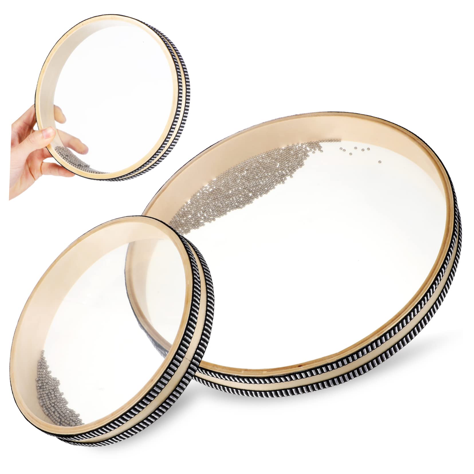 ibasenice 2 Pcs surf drum hand drum round ocean drums sea wave drum wave bead drum gift musical tambourine half moon big ocean drums kids tambourine ocean sound drum baby Wood shaker aldult