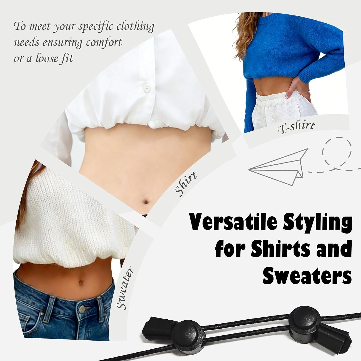 Shirt Tuck Band Women, Crop Tuck Band Adjustable Crop Top Band - No-Sew Elastic Waist Belt for Sweater and Shirt Cropping Band, 2 Pcs Black