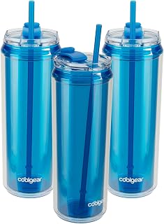 COOL GEAR 3-Pack 22 oz Modern Tumbler with Reusable Straw | Dishwasher Safe, Cup Holder Friendly, Spillproof, Double-Wall Insulated Travel Tumbler | Solid Blueberry Pack
