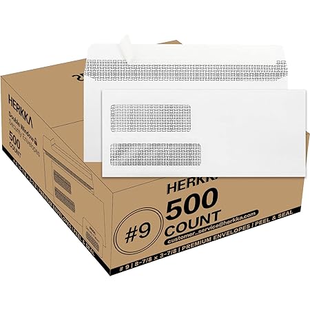 Amazon.com : 500#9 Double Window Security Envelopes, HERKKA No.9 Double ...