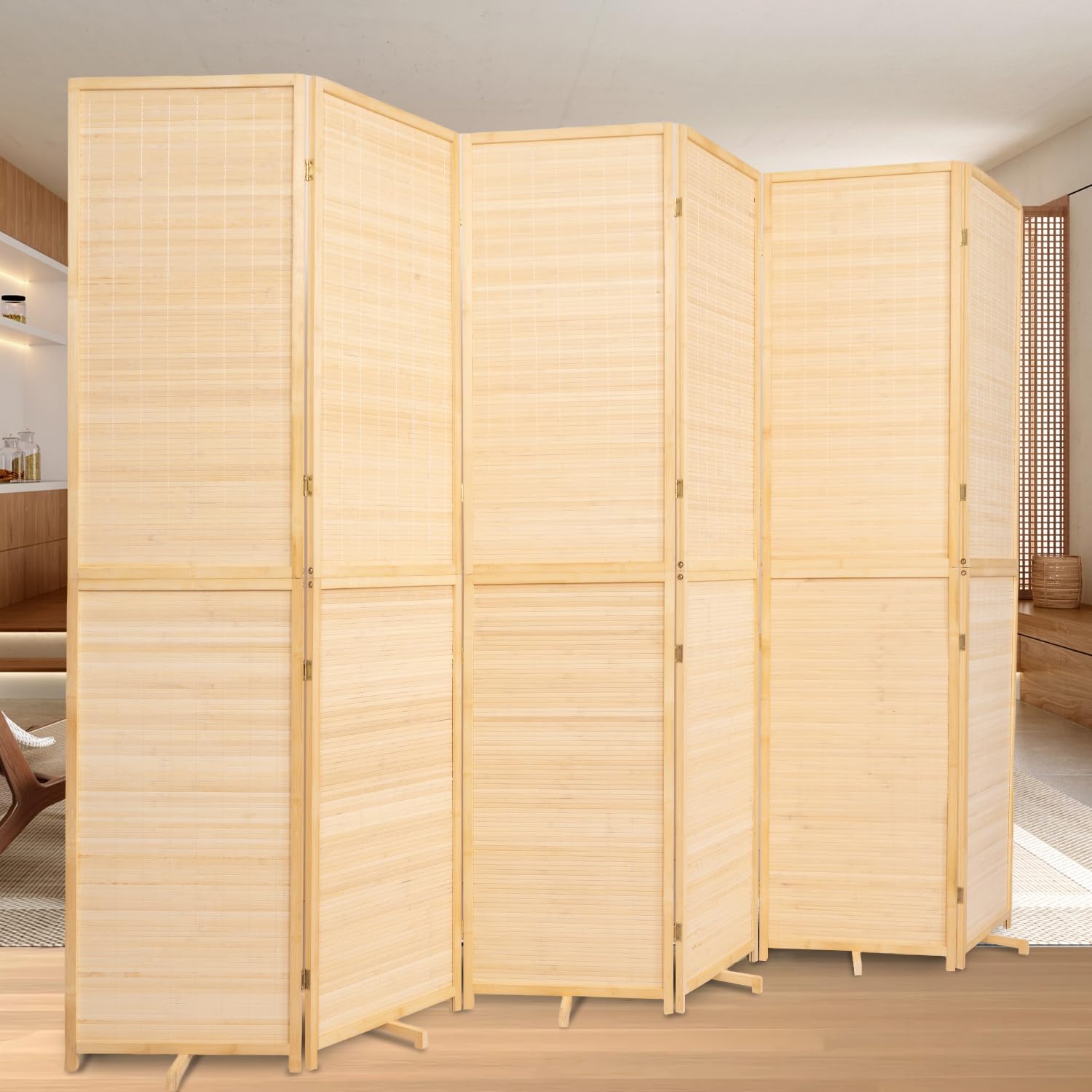Room Divider Folding Privacy Screens, Hand-Made 67'' High Bamboo Room Dividers Freestanding 2-in-1 Multifunction 6 Panel Wall Divider for Room Separation, Portable Room Partitions and Dividers