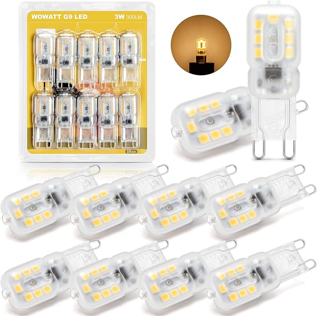 wowatt G9 LED Bulbs Warm White 10 Pack, 3W LED G9 Bulbs Equivalent to 33W, 3000K, 300LM, CRI83, 220V-240V, 360° Beam Angle, G9 No Flicker LED Bulbs, Non-Dimmable