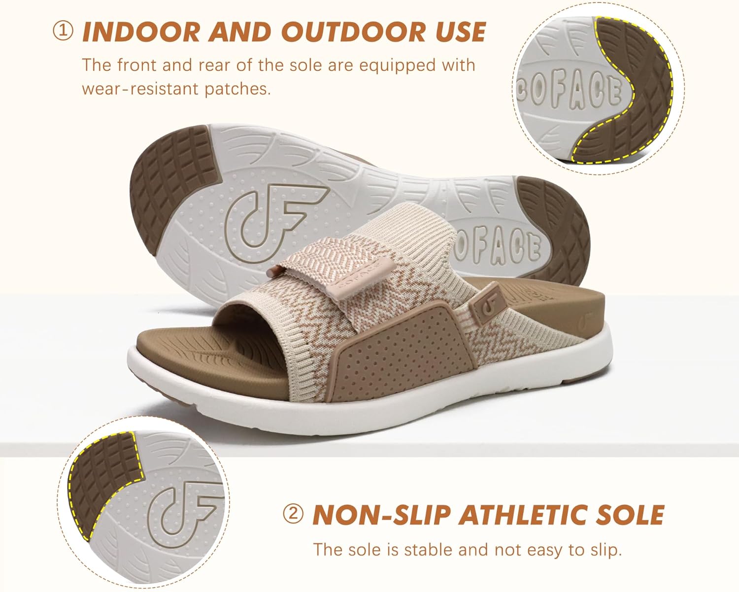 COFACE Women’s Orthotic Sandals Comfortable Plantar Fasciitis Arch Support Sandal Slippers Ladies Fashion Fabric Kint Slides Sandals with Lightweight Athletic Soft Cushion Footbed (US Size 5-11) - Image 4